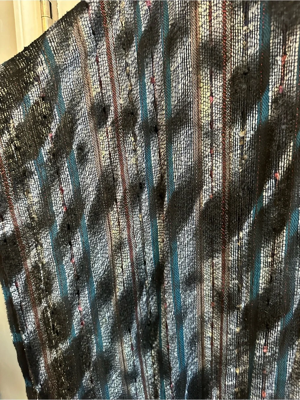 Free People Kimono Oversized Black Blue & Gray Sheer Asymmetrical Duster
